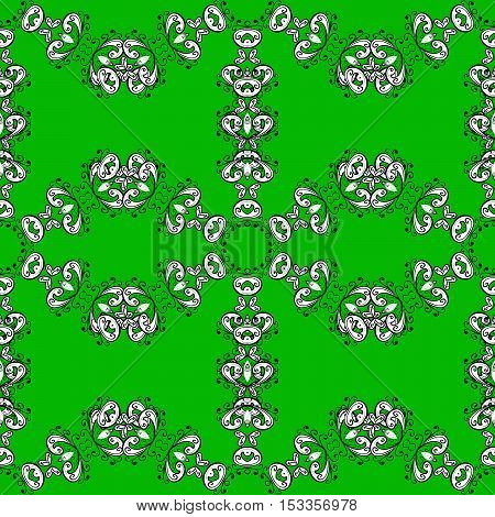 Seamless background. Circle flower mandalas seamless pattern in black white and green raster