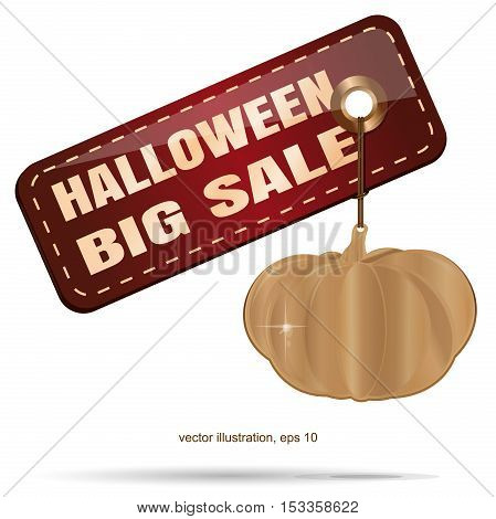 Halloween SALE. Halloween design. Gold pumpkin. Price tag with an inscription - Halloween big sale. Vector illustration