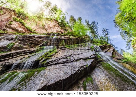 Wimbach Waterfalls In The Alps At Summer, Germany