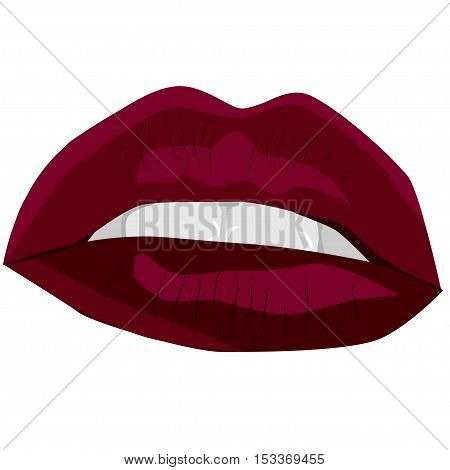 Red sexy lips. Vector illustration. The mouth is half open and visible teeth