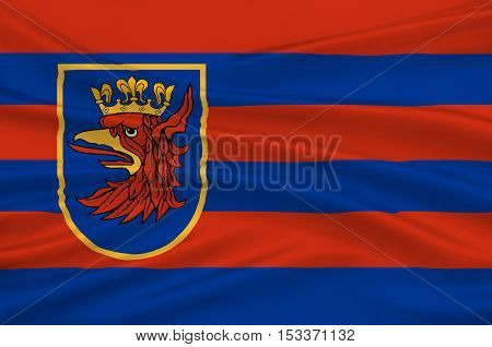 Flag of Szczecin is the capital city of the West Pomeranian Voivodeship in Poland. 3d illustration