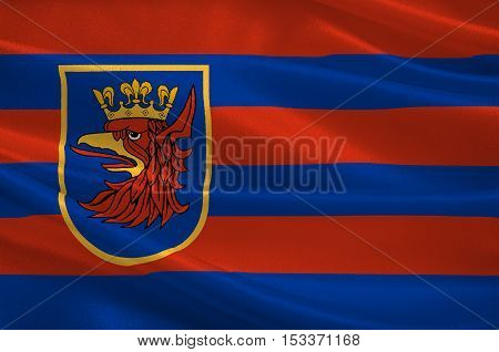 Flag of Szczecin is the capital city of the West Pomeranian Voivodeship in Poland. 3d illustration