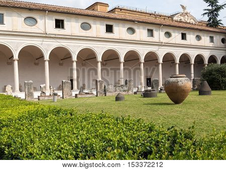 ROME ITALY - JUNE 12 2015: The baths of Diocletian (Thermae Diocletiani) in Rome. Italy