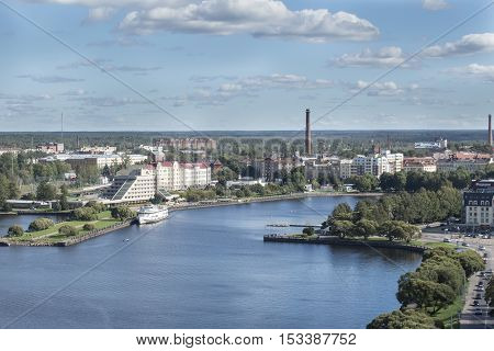 Vyborg, Russia September 3, 2016: panorama of Vyborg from the lookout tower in the Vyborg castle in Vyborg, Russia