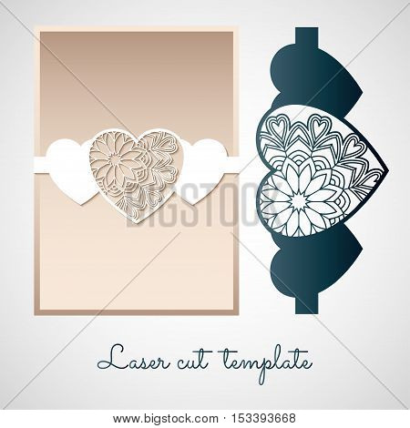 Openwork paper decor with hearts. Laser cutting template for greeting cards and invitations.