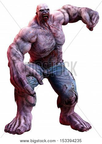 A huge angry muscular zombie 3D illustration