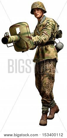 German soldier from world war 2 with panzerschreck 3D illustration