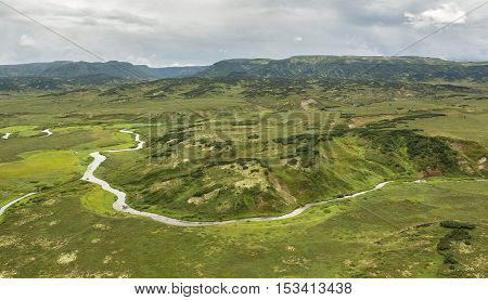 Kronotsky Nature Reserve on Kamchatka Peninsula. View from the helicopter.