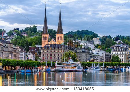 Night view of Lucerne, Switzerland.