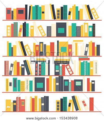 Bookshelves with books. Flat design. Vector background