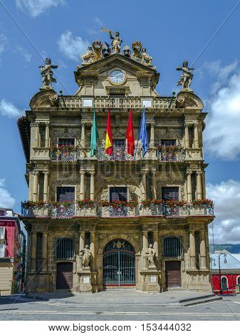 Town Hall of Pamplona ancient and historical building in Spain