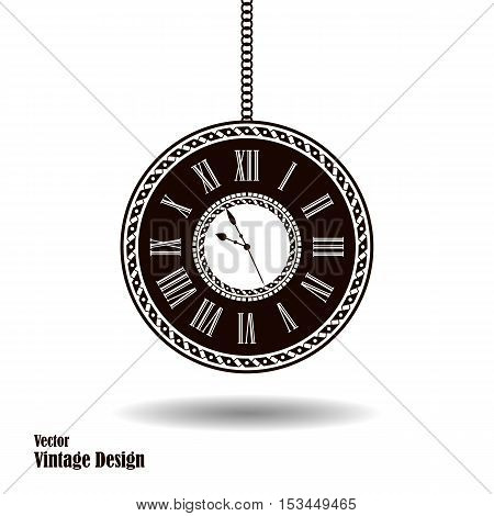 Vector vintage clock dial. Classic antique watch isolated. Ancient retro timer design. Traditional silhouette. Old graphic timer object design. Elegant sign