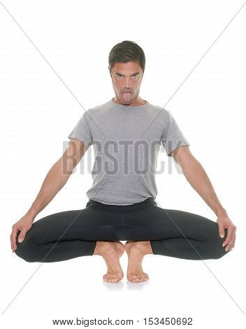 yoga man in front of white background