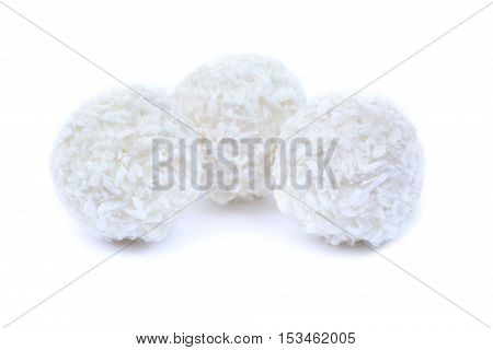 Isolated three coconut cookies on white background