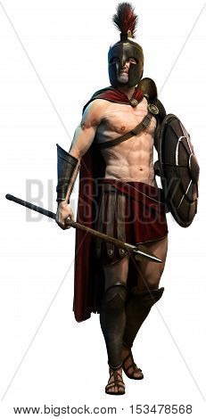 Spartan warrior with spear and shield 3D illustration