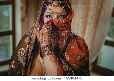 Portrait Of A Beautiful Young Woman In Traditional Indian Ethnic