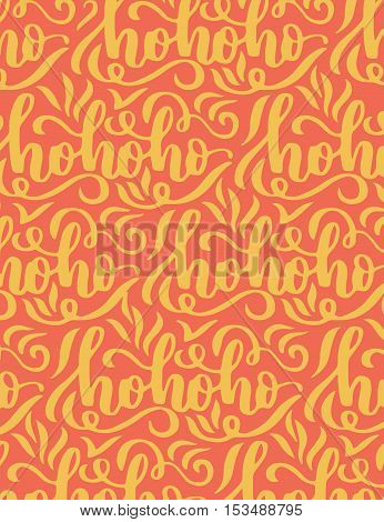Poster Vector Template With Hohoho Calligraphy On Red Background. Winter Pattern.