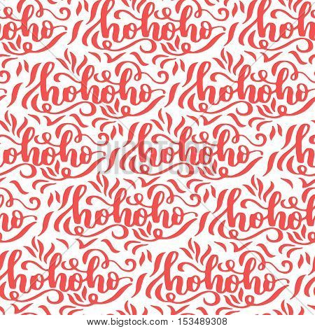 Vector Seamless Pattern With Hohoho Calligraphy On White Isolated Background. Christmas Wrapping And