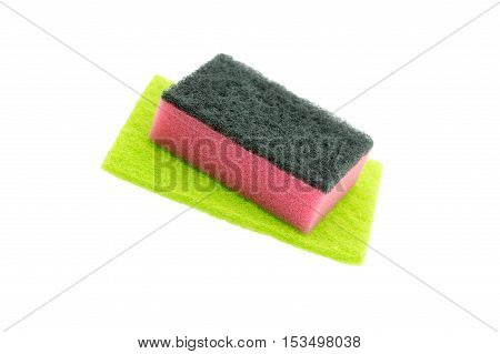 colored kitchen sponges isolated on white background