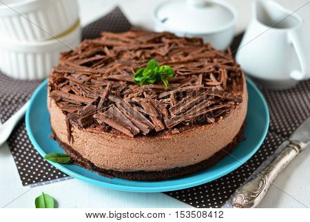 Chocolate cheesecake with mascarpone chocolate biscuit and ganache