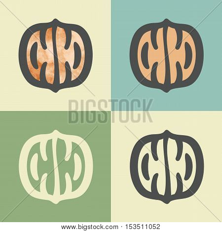 Vector outline walnut food icon with watercolor fill. Elements for mobile concepts and web apps. Modern infographic logo and pictogram.