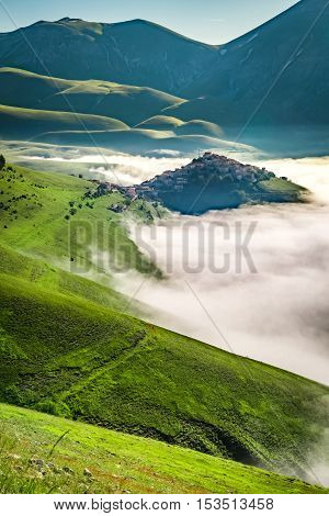 Sunrise in the Castelluccio Umbria Italy in summer