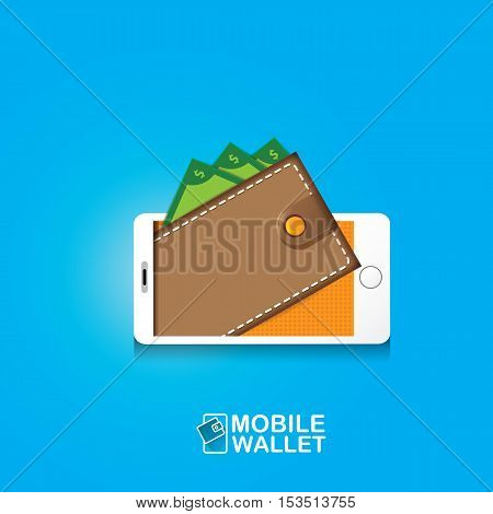 vector digital mobile wallet vector concept icon. smartphone screen with wallet on screen. Internet banking concept. wireless money transfer.