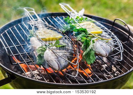 Grilling Tasty Fish With Herbs And Lemon