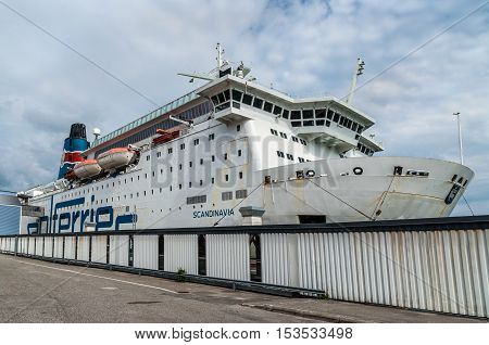 Nynashamn Sweden - July 28 2010: Ferry is waiting for embarkation of passengers - ferry is going from Nynashamn to Gdansk Poland. Near Stockholm Sweden at July 28 2010.
