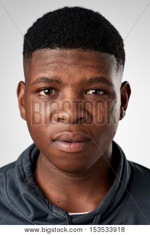 Portrait of real black african man with no expression ID or passport photo full collection of diverse face and expressions