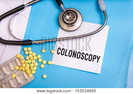Colonoscopy Word Written On Medical Blue Folder
