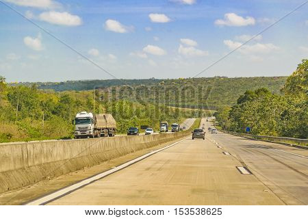 PARAIBA, BRAZIL, JANUARY - 2016 -Sunny day at wodded highway in Paraiba district at north of Brazil.
