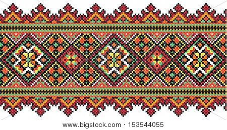 embroidered good like old handmade cross-stitch ethnic Ukraine pattern. Ukrainian towel with ornament, rushnyk called, in vector