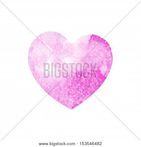 Watercolor pink heart with polka dots on a white background. Vector illustration.