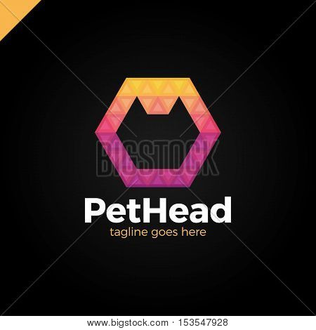 Stylized Silhouette Of Dog Head In Hexagon - Abstract Logo In Low Poly Triangle Style