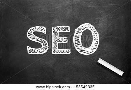 Chalk and seo write on chalkboard background