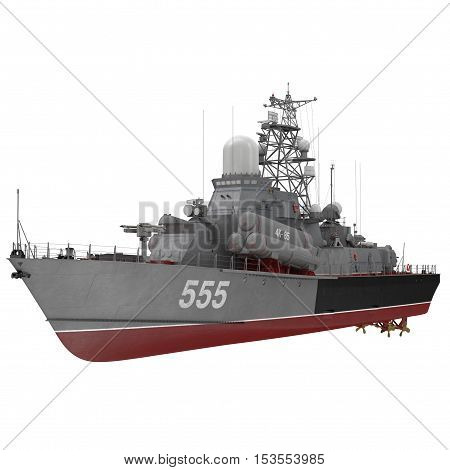 Missile Corvettes of the Soviet Navy Nanuchka class Project 1234 on white background. 3D illustration