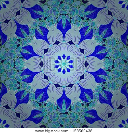 Mandala patternbackground. Vintage decorative ornamentbackground. EastIslam ArabicIndianottoman motifsrevival swirling.Blue Abstract Tribalethnic texture.Orientsymmetry lacefabricwallpaper