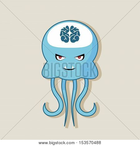 Vector flat and evil jellyfish at the bottom of the ocean. eps jpg