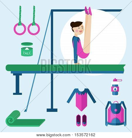 Vector illustration of a girl gymnast sports. Items for gymnastics.