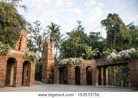 Building in village in the Jungle of Ubud in Bali Indonesia Mandapa