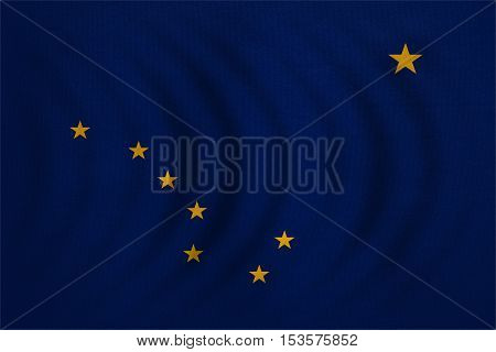 Flag of the US state of Alaska. American patriotic element. USA banner. United States of America symbol. Alaskan official flag wavy with detailed fabric texture illustration. Accurate size colors