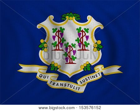 Flag of the US state of Connecticut. American patriotic element. USA banner. United States of America symbol. Connecticutian official flag wavy with fabric texture illustration. Accurate size colors