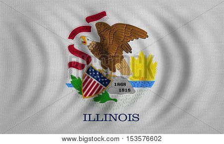 Flag of the US state of Illinois. American patriotic element. USA banner. United States of America symbol. Illinoisan official flag wavy detailed fabric texture illustration. Accurate size colors