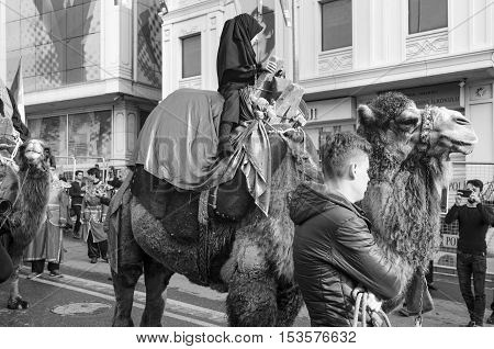 Istanbul Turkey - October 11 2016: Turkish Shia children takes part in an Ashura parade in Istanbul's district of Kucukcekmece. Turkish Shia Muslims mourning for Imam Hussain. Caferis take part in a mourning procession marking the day of Ashura in Istanbu