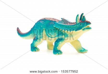 side view blue Pentaceratops toy on a white background