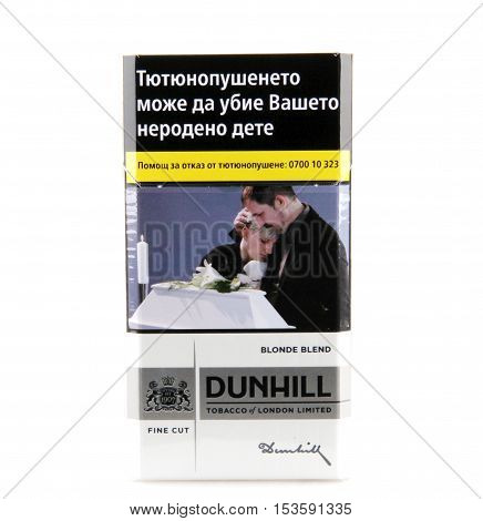 Aytos Bulgaria - October 26 2016: Dunhill Isolated On White Background. Dunhill Cigarettes Are A Lux