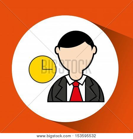 avatar man with suit and time clock graphic vector illustration eps 10