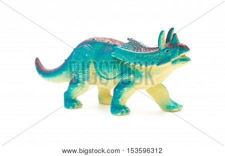 side view blue Pentaceratops toy on a white background