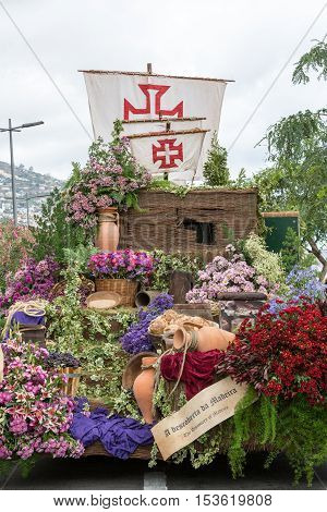 FUNCHAL MADEIRA PORTUGAL - SEPTEMBER 4 2016: Madeira Wine Festival - Historical and Ethnographic parade in Funchal on Madeira. Portugal